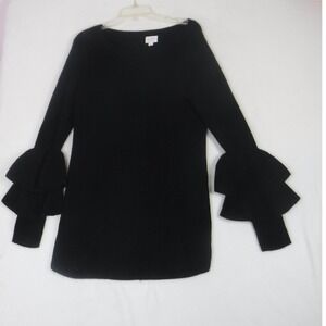 Isabel Maternity Black Ribbed Sweater Dress‎ Ruffle Sleeve Size L